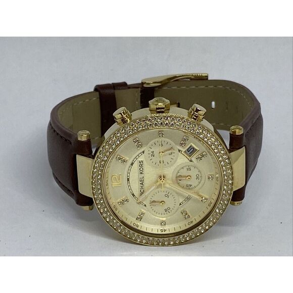 Michael Kors MK5632 Women's Brown Leather Analog Gold Dial Quartz Watch XX482 - Picture 7 of 12